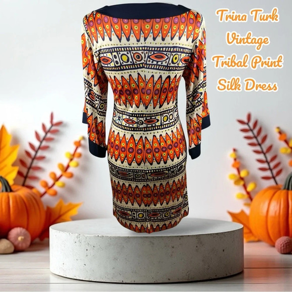 Trina Turk | Vintage Tribal Print Silk Dress - Picture 2 of 5